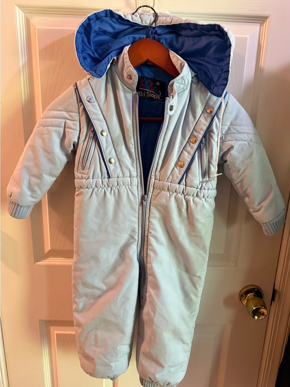 Ski Slope 3T Vintage Hooded Snowsuit Light Blue/Blue Zip Nylon Winter